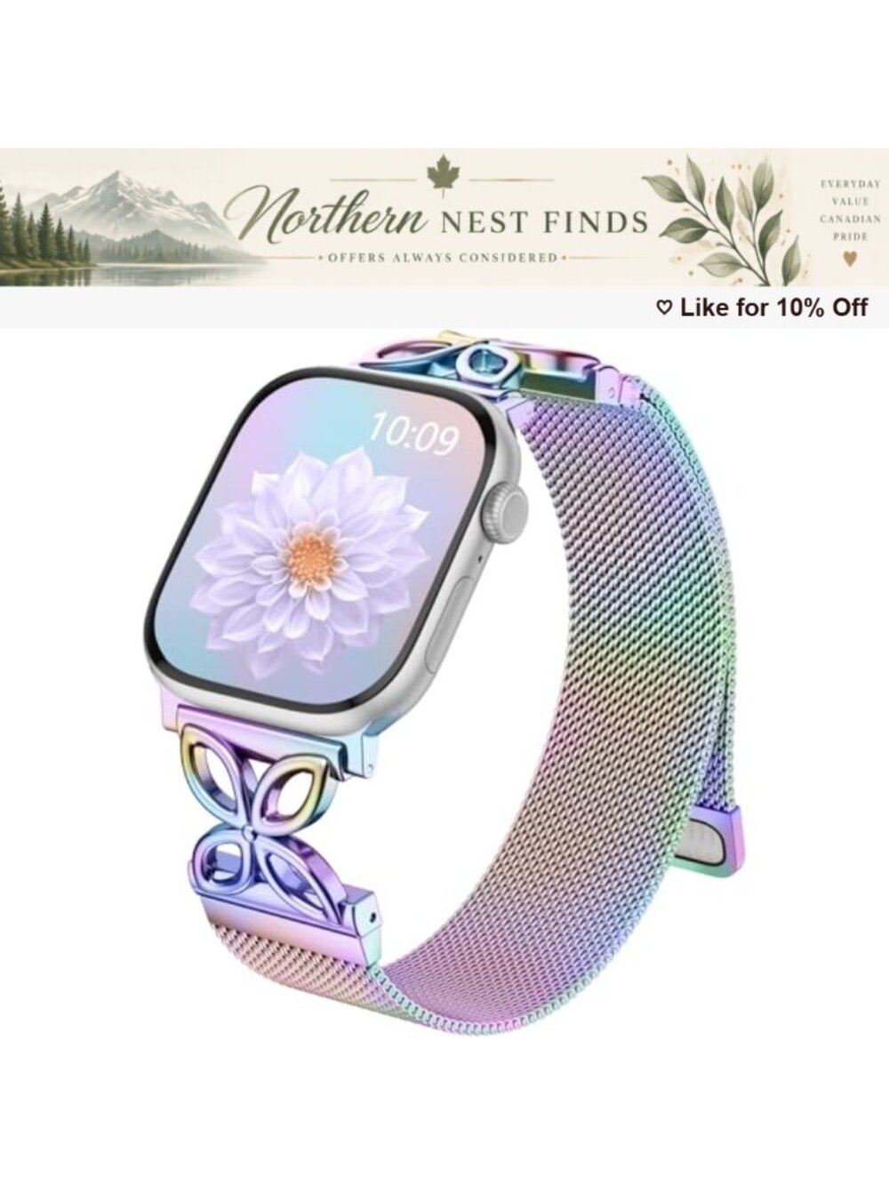 Stainless Steel Milanese Loop Apple Watch Band Magnetic Mesh Strap Floral